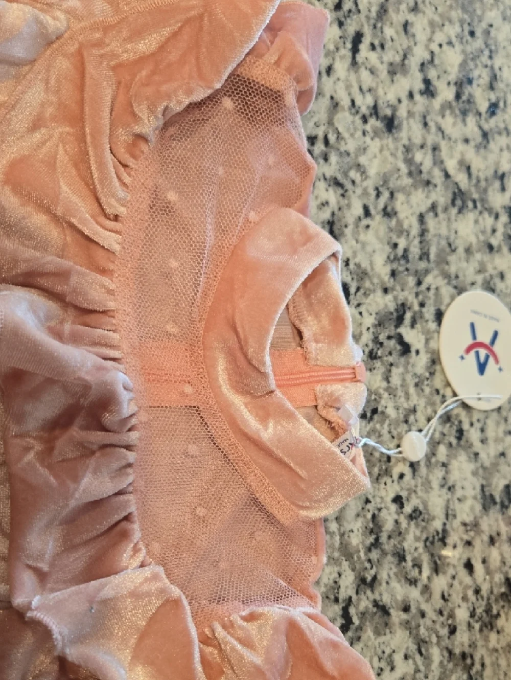 Arshiner Girls' Light Blush Velvet Ruffle Neck Dress - Picture 3 of 8